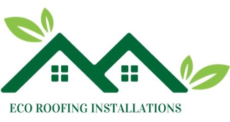 Eco Roofing Installations Logo, green roof tops and green leaves